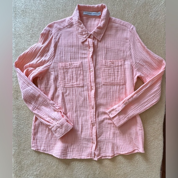 Calvin Klein Jeans Tops - Calvin Klein Jeans Peach Button Down Shirt